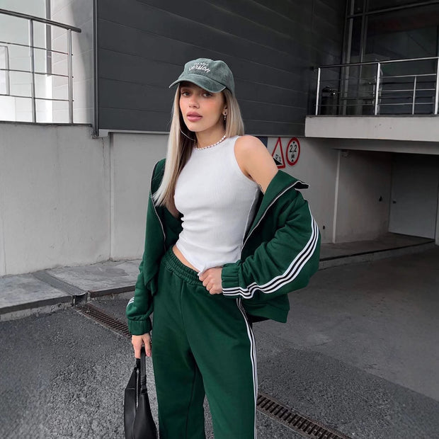 Damen sportliches und elegantes Trainingsanzug mit Reißverschluss WW
