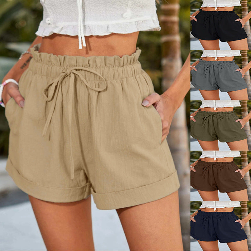Damen lässige Shorts mit elastischem Bund und Rüschendetail WW