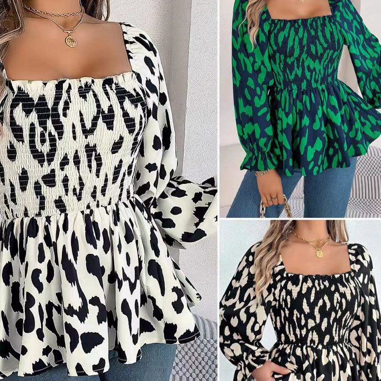 Damen Schnüpfbluse mit weitem Schnitt und modischem Animal-Print WW