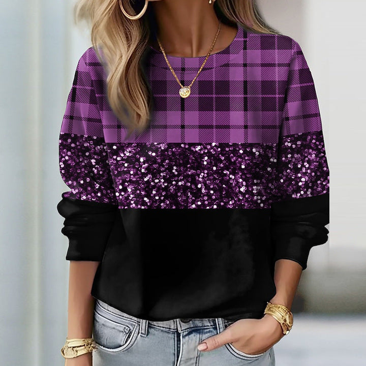 Damen Glitzer-Sweatshirt mit Karomuster und lässigem Schnitt W&W Mode