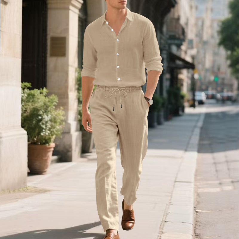 Herren lässige Leinen-Hose mit verstellbarem Kordelzug und modernem Schnitt W&W Mode