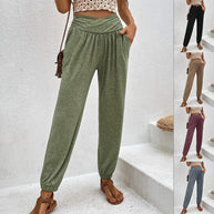Damen lässige Freizeithose mit hohem Bund und bequemen Gummizug WW