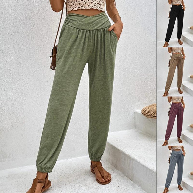Damen lässige Freizeithose mit hohem Bund und bequemen Gummizug WW