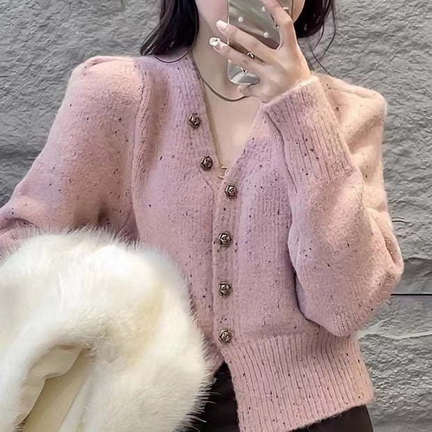 Damen Strickjacke mit dekorativen Knopfdetails WW