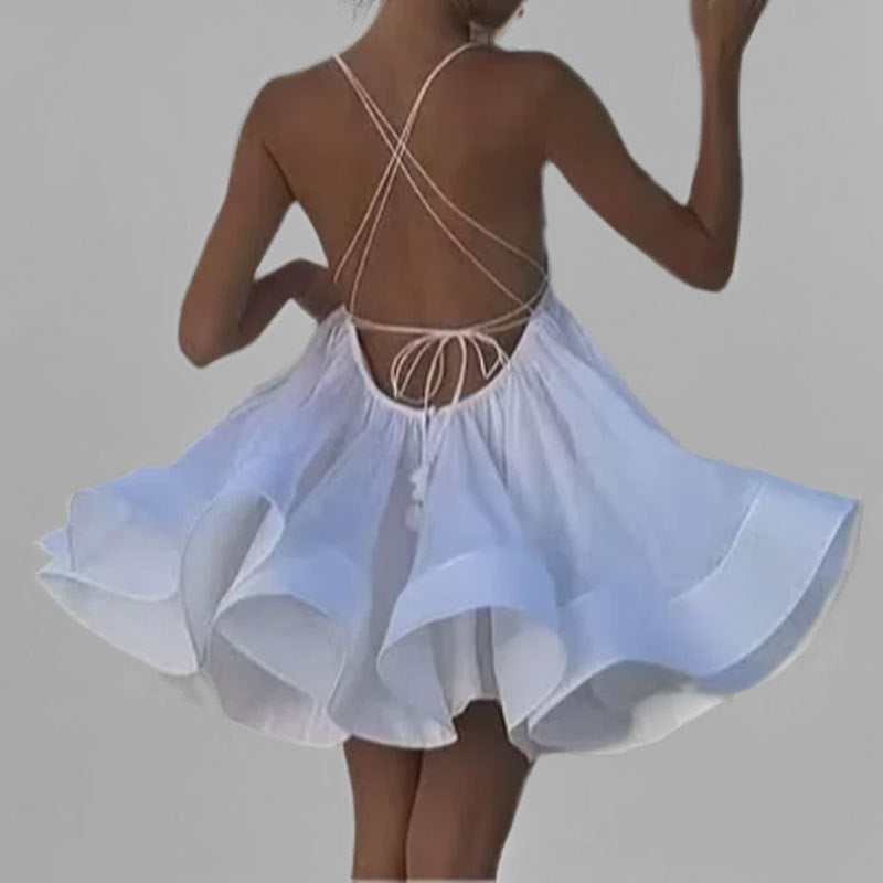 Damen Sommerkleid mit tiefem V-Ausschnitt und verspieltem Saum W&W Mode