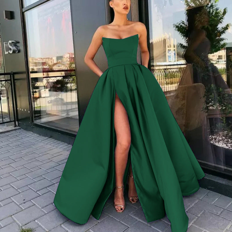 Damen Elegantes Abendkleid mit tiefem Schlitz und schwingendem Rock WW