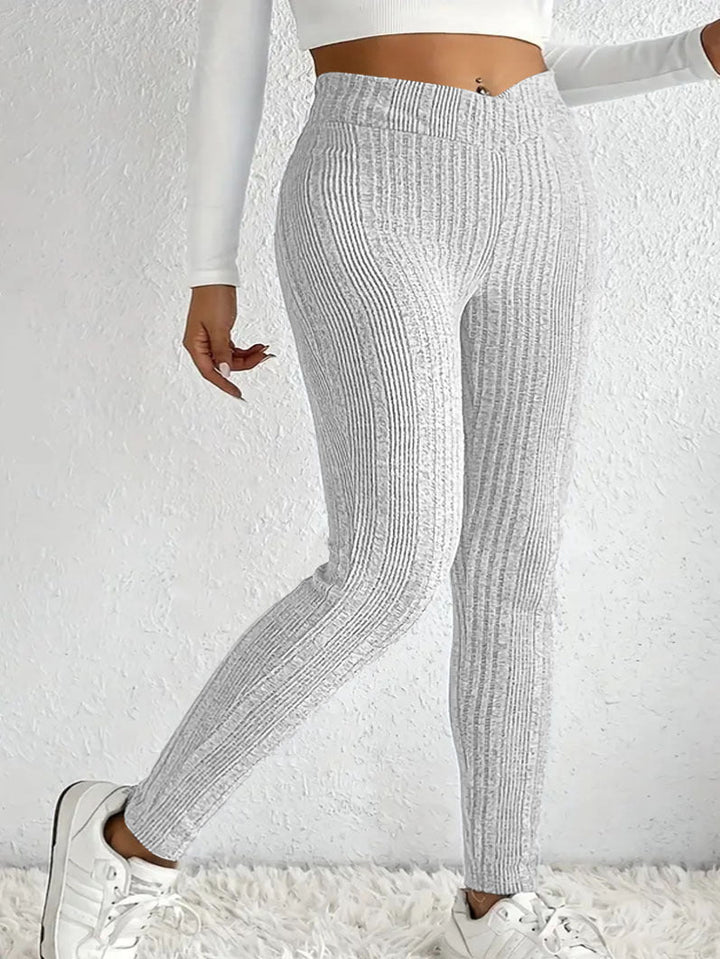 Damen enganliegende Rippleggings aus atmungsaktivem Stretchmaterial W&W Mode