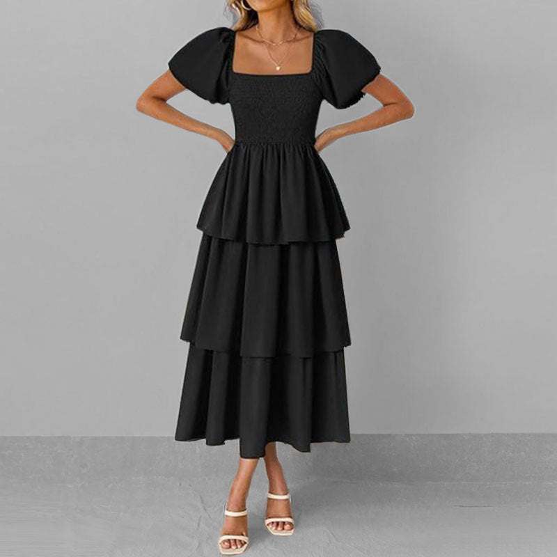 Damen Maxikleid mit bezauberndem Stufen-Look und Puffärmeln WW