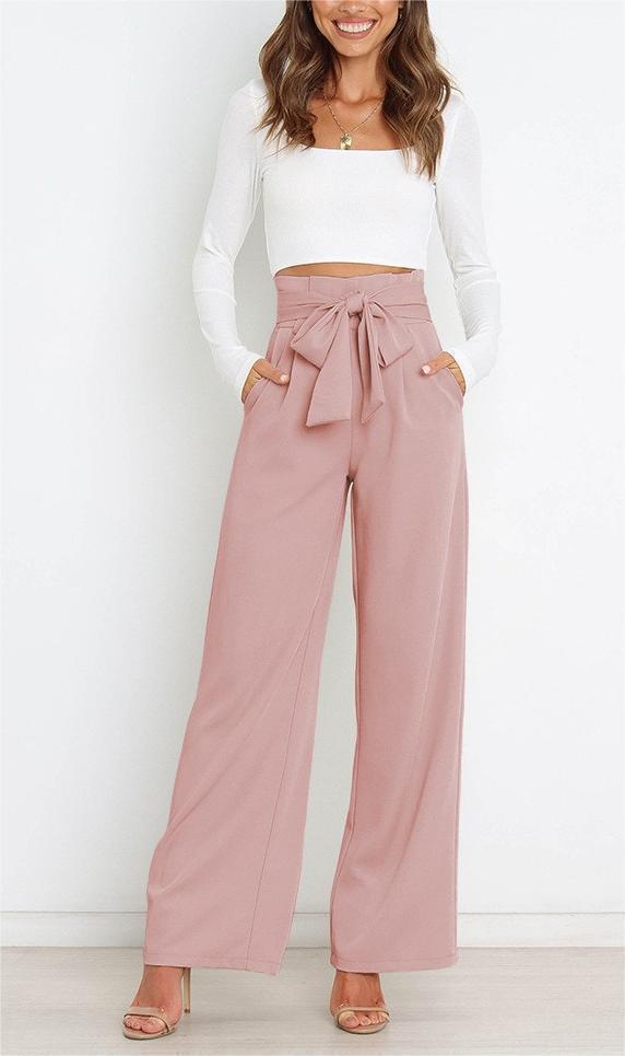Damen elegante weite Stoffhose mit Taillengürtel W&W Mode