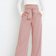 Damen elegante weite Stoffhose mit Taillengürtel WW