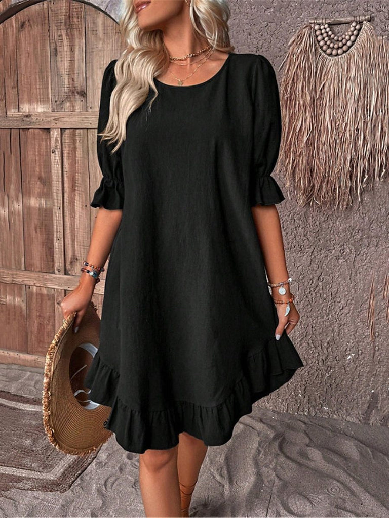 Damen lässiges Sommerkleid mit Rüschendetail und weit ausgestelltem Schnitt WW