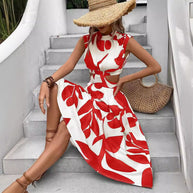 Damen Asymmetrisches Kleid mit Cut-Out-Details und floralem Design WW