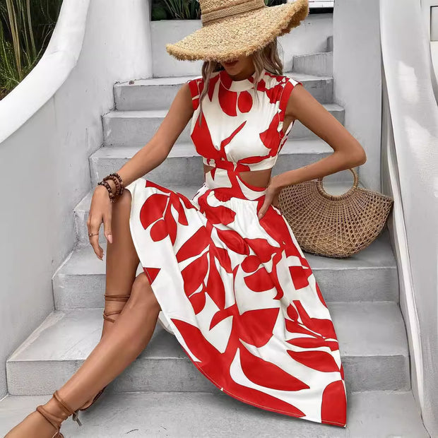 Damen Asymmetrisches Kleid mit Cut-Out-Details und floralem Design WW