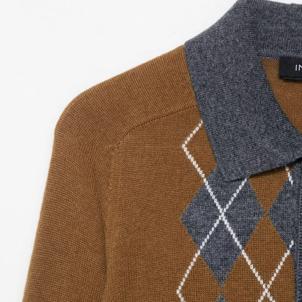 Damen Pullover mit modernem Rautenmuster und Polokragen WW