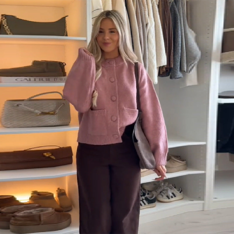 Damen Strickjacke mit übergroßem Schnitt und Knopfdetails WW