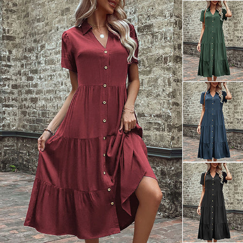 Damen Hemdblusenkleid mit eleganten Knopfdetails und voluminösem Rock W&W Mode