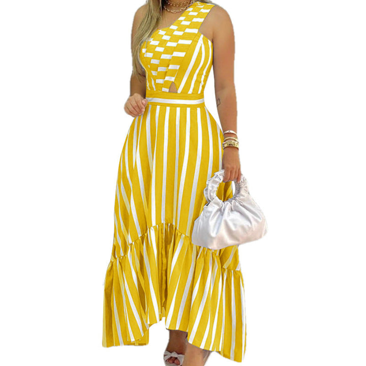Damen Maxikleid mit asymmetrischem Saum und verspieltem Streifenmuster W&W Mode