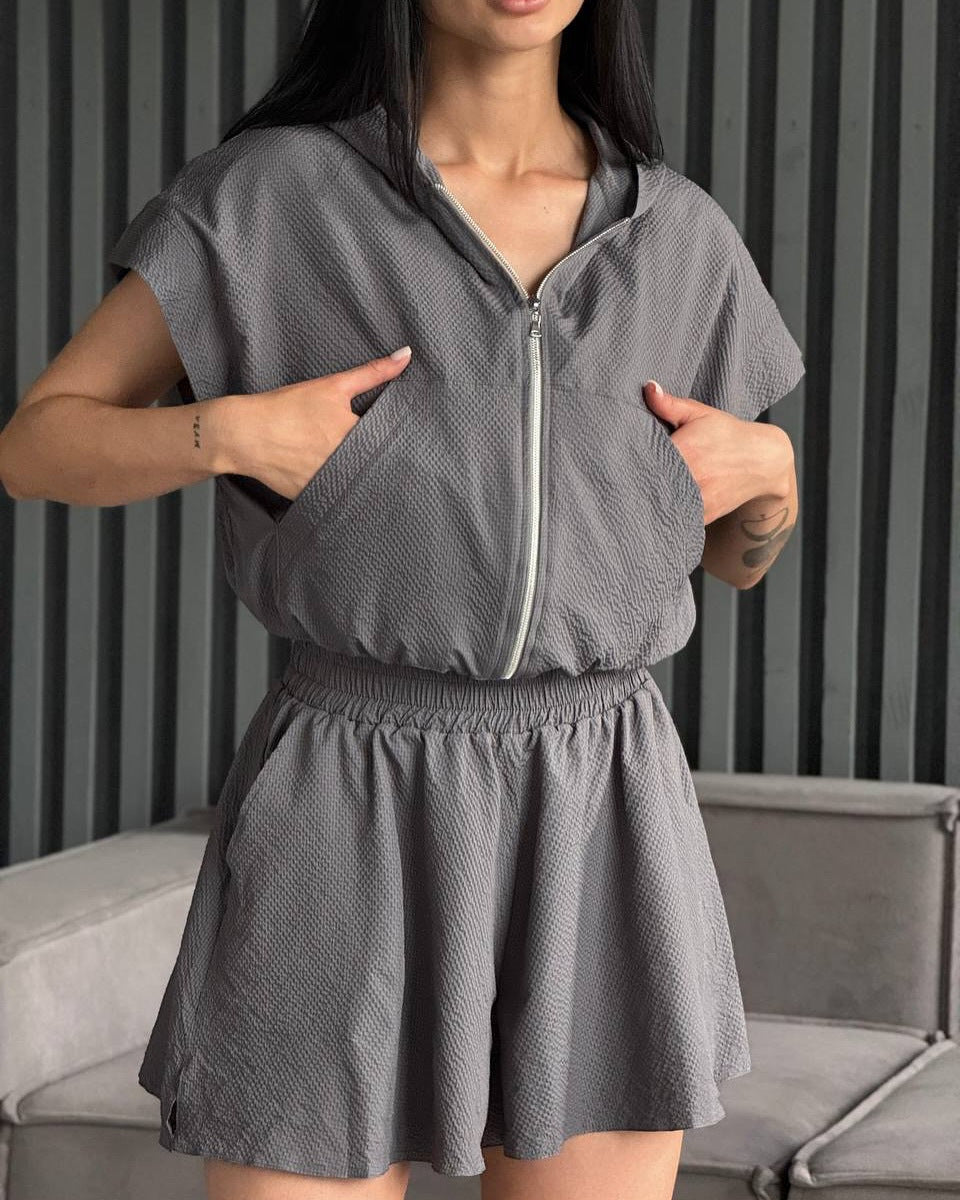 Damen Sportliches Zweiteiler-Set mit Kapuze und elastischem Bund WW