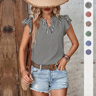 Damen Bluse mit Rüschendetails und Gestreiftem Muster WW