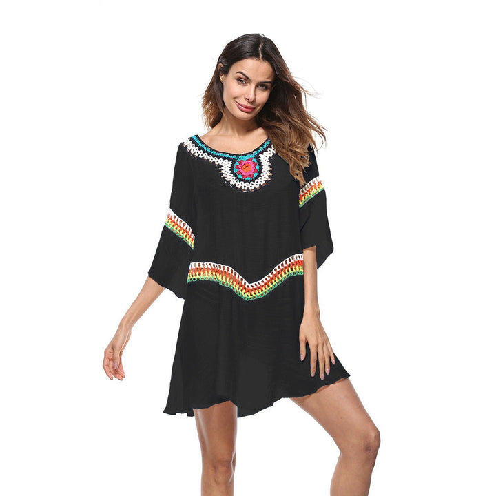 Damen Strandtunika mit bunten Stickereien und weiten Ärmeln W&W Mode