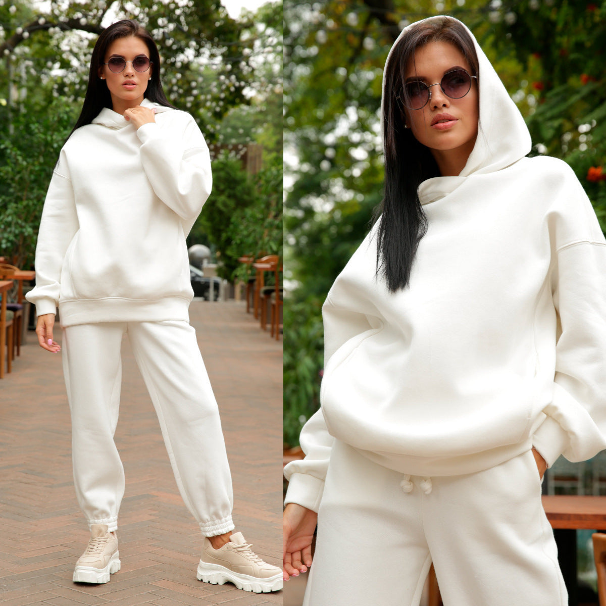 Damen Sportliches Hoodie- und Jogginghosen-Set im lässigen Design mit Kapuze WW