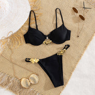 Damen Bikini-Set mit elegantem Push-up-BH und verzierten Trägern WW