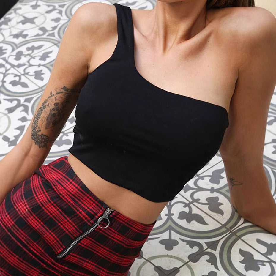 Damen Asymmetrisches Crop Top mit breitem Träger W&W Mode
