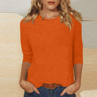 Damen lässiges Oberteil mit 3/4-Ärmeln und Rundhalsausschnitt WW