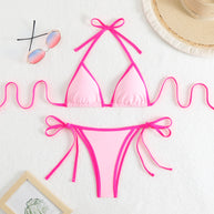 Damen Triangel-Bikini-Set mit verstellbaren Schleifen und kontrastierenden Akzenten WW