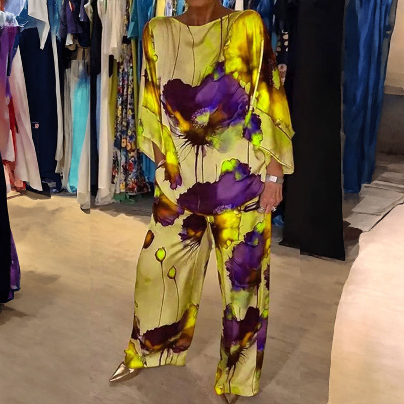 Damen Zweiteiler mit künstlerischem Print und weiten Ärmeln W&W Mode