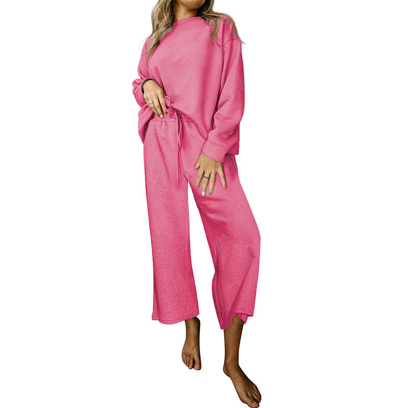 Damen gemütliches Lounge-Set mit strukturiertem Muster W&W Mode