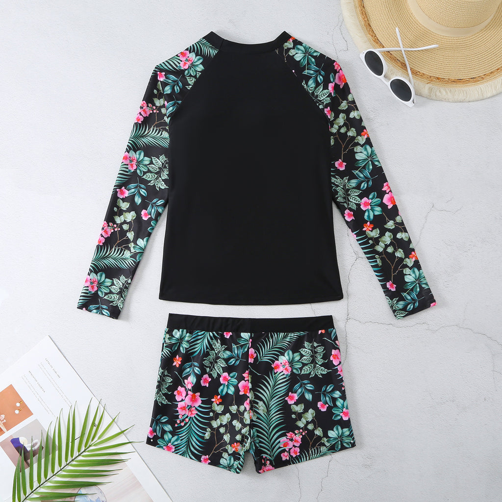 Damen UV-Schutz Schwimmanzug mit langem Arm und floralem Shorts WW