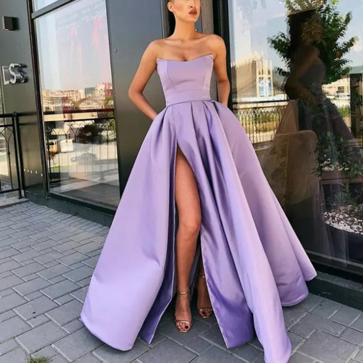 Damen Elegantes Abendkleid mit tiefem Schlitz und schwingendem Rock W&W Mode