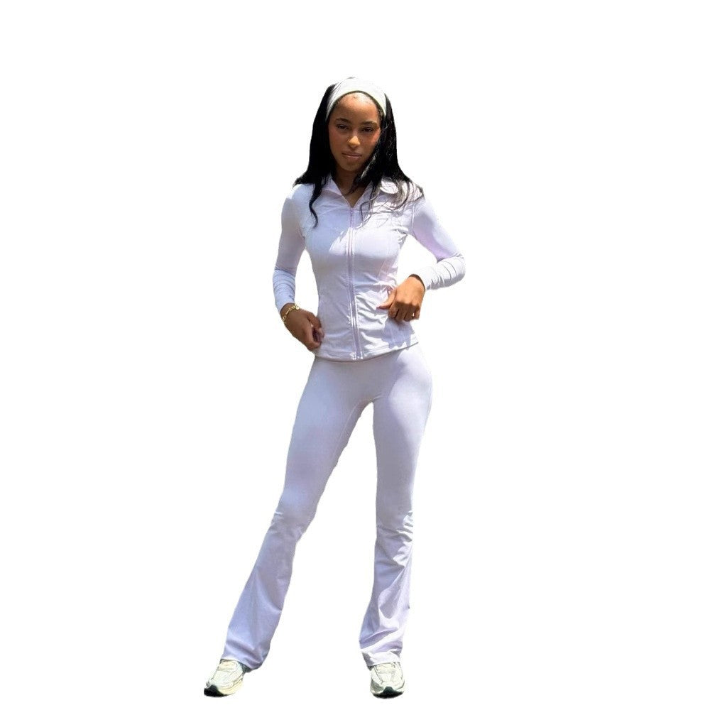Damen Sportliches Freizeit-Loungewear-Set mit enganliegendem Langarmoberteil und hoher Taille WW