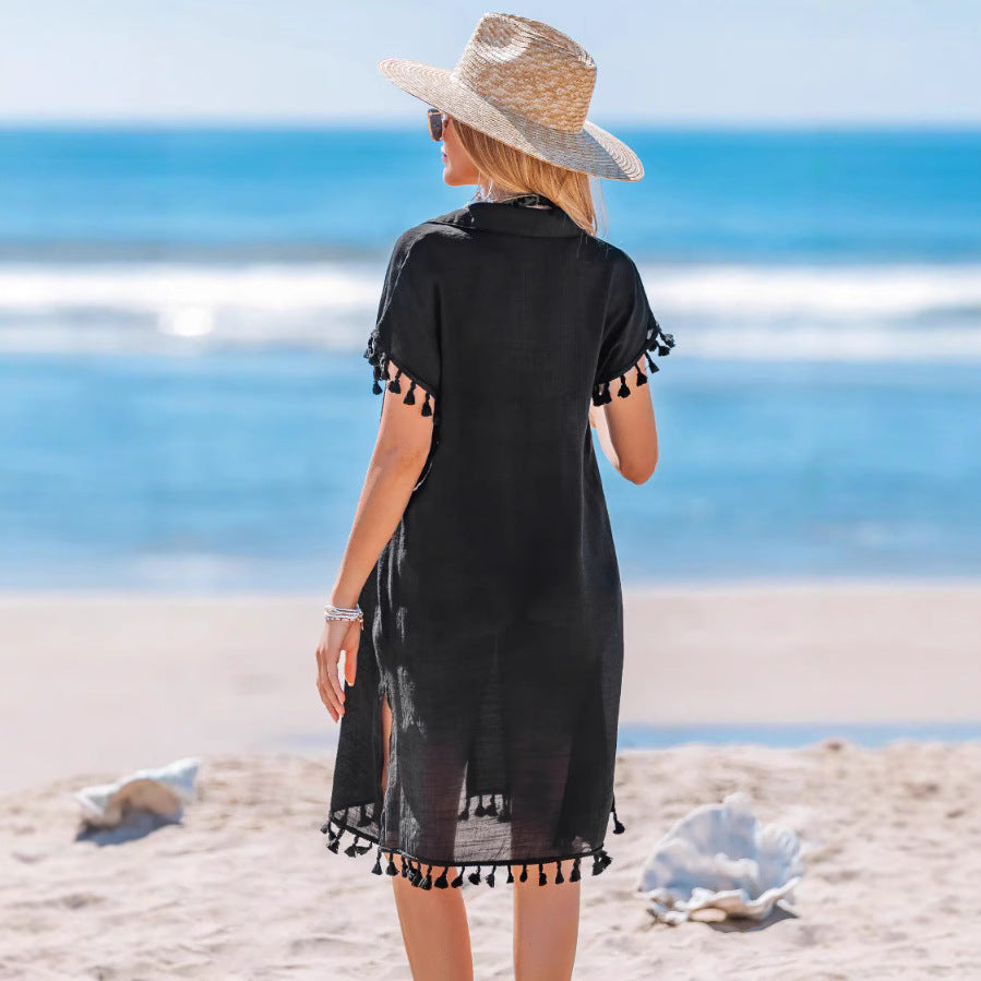 Damen Strandkleid mit fransigen Details WW