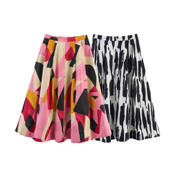 Damen A-Linie Midi-Rock mit stylischem abstraktem Druck WW