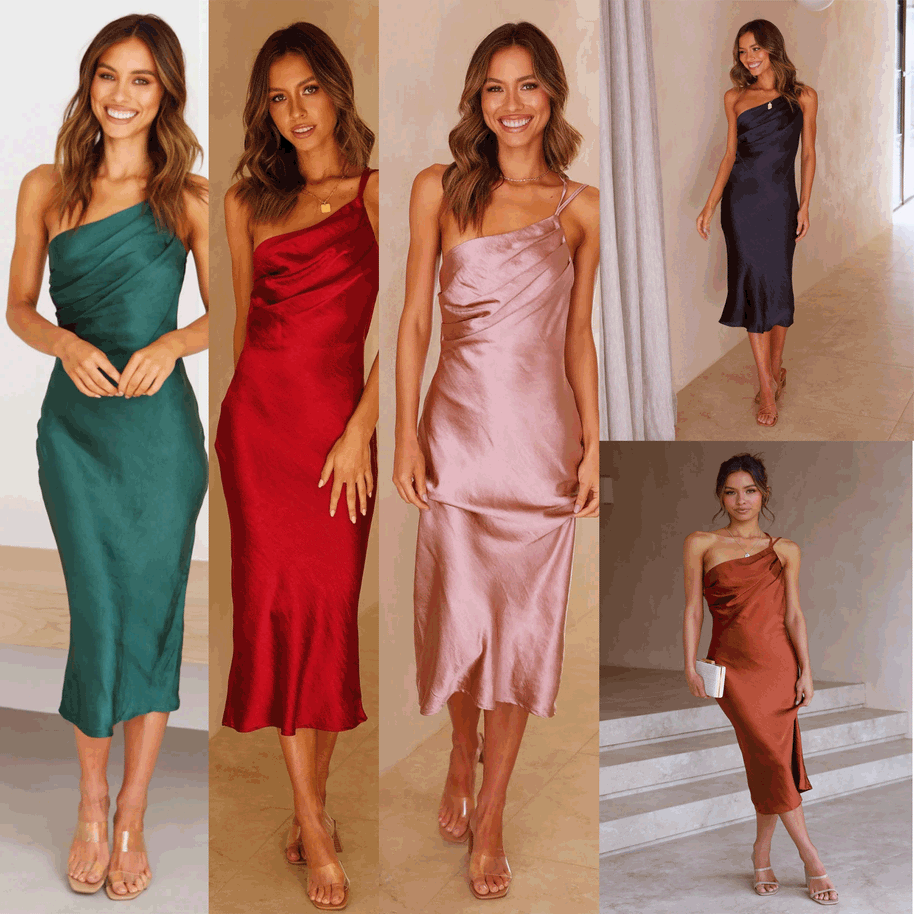 Damen Elegantes und fließendes Abendkleid mit asymmetrischem Ausschnitt WW