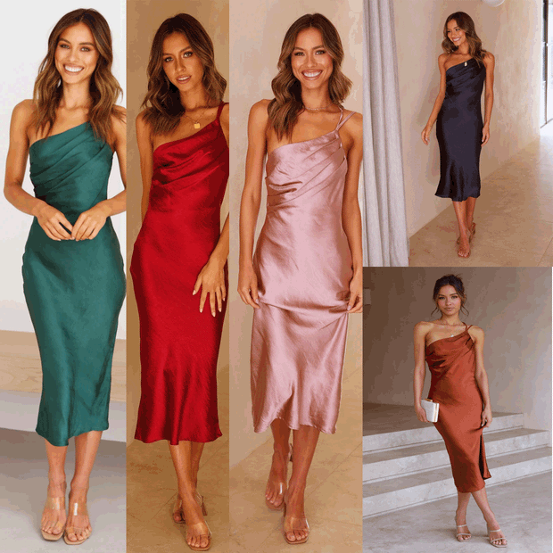 Damen Elegantes und fließendes Abendkleid mit asymmetrischem Ausschnitt WW