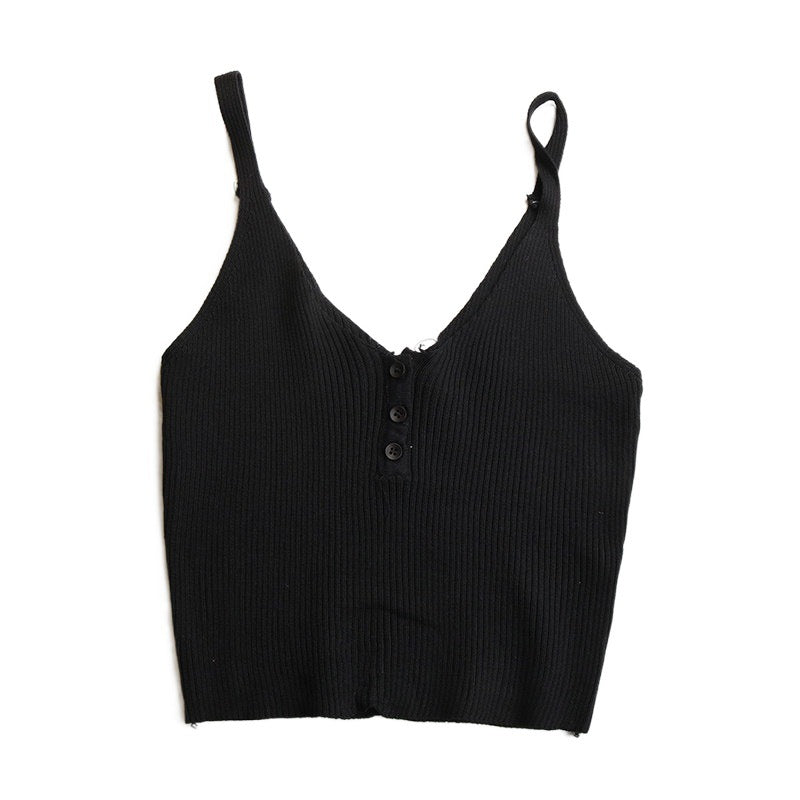 Damen lässiges Trägershirt mit durchgehender Knopfleiste und Rippenstruktur WW