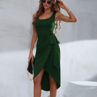 Damen Bodycon Wickelkleid mit asymmetrischem Saum und dekorativem Knoten W&W