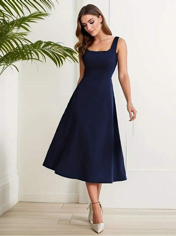 WW | Elegantes Kleid mit Trägern Dunkelblau Farbe