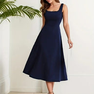 WW | Elegantes Kleid mit Trägern Dunkelblau Farbe