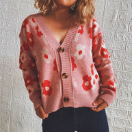 Damen Strickjacke mit floralen Mustern und dekorativen Knöpfen WW