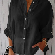 Damen lässige Bluse aus Leinen mit Knopfleiste und seitlichen Taschen WW