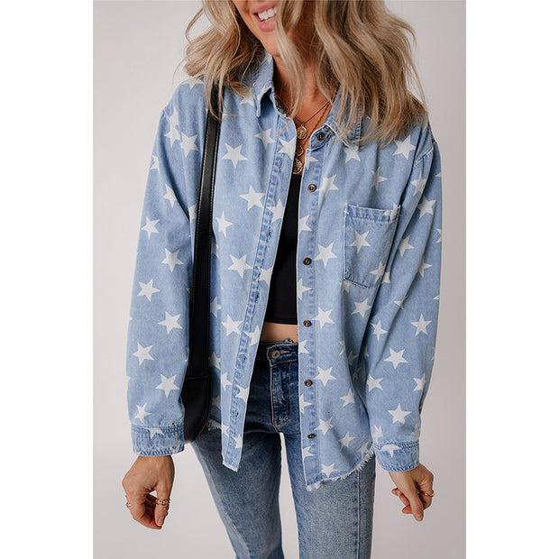 Damen Jeanshemd mit Sternen-Muster und praktischer Brusttasche WW