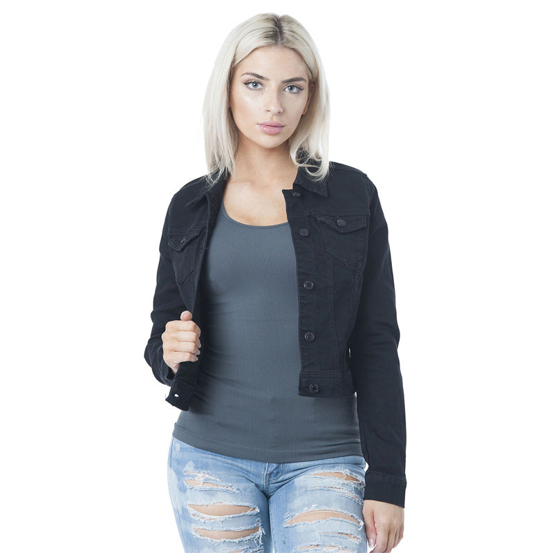 Damen Denim-Jacke im modernen Cropped-Design mit funktionalen Taschen und lässigem Schnitt WW