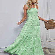 Damen Sommermaxikleid mit gerafftem Oberteil und asymmetrischem Saum WW