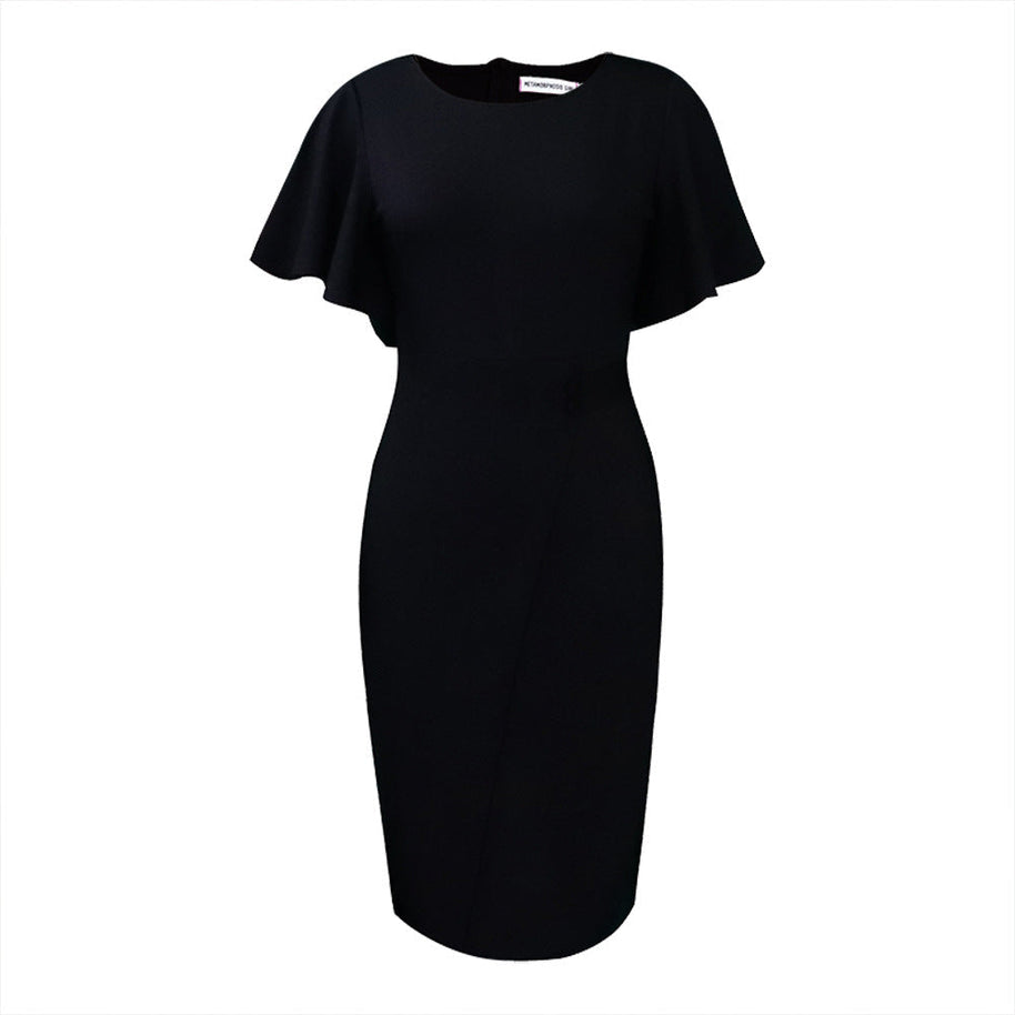 WW | Damen Figurbetont Wickelstil Midi Kleid mit Kurzen Ärmeln