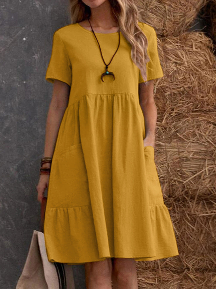 W&W | Lose Tasche einfarbig Rundhalsausschnitt Kleid