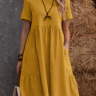 W&W | Lose Tasche einfarbig Rundhalsausschnitt Kleid